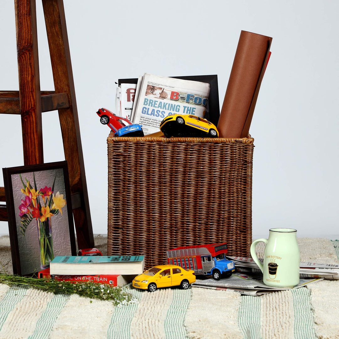 Luxury Rattan Handicrafts  Wicker wardrobe basket for storage, cloths, newspapers, photos or other memorabilia (12.5" W x 13.5" L x 12.5" H, Dark Brown (Glossy Finish)) - Luxury Rattan Handicrafts 