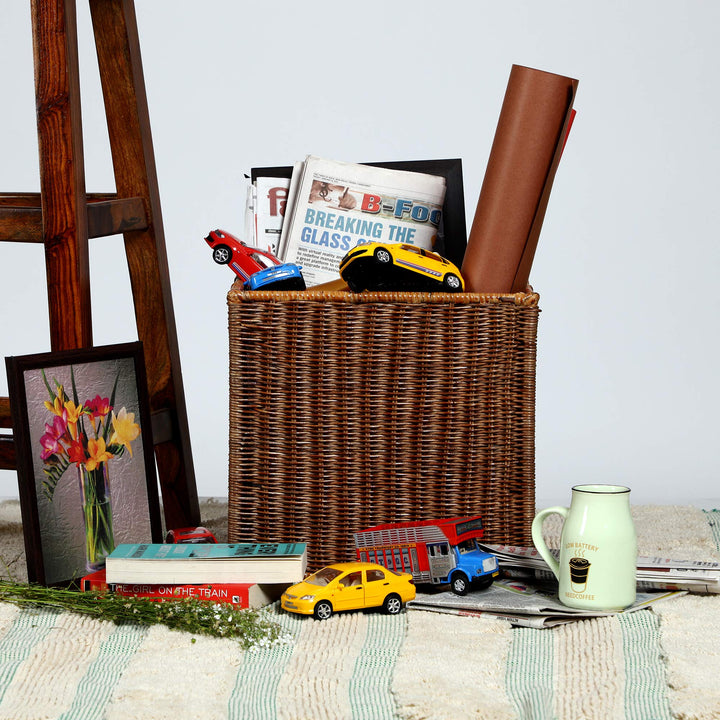 Luxury Rattan Handicrafts  Wicker wardrobe basket for storage, cloths, newspapers, photos or other memorabilia (12.5" W x 13.5" L x 12.5" H, Dark Brown (Glossy Finish)) - Luxury Rattan Handicrafts 
