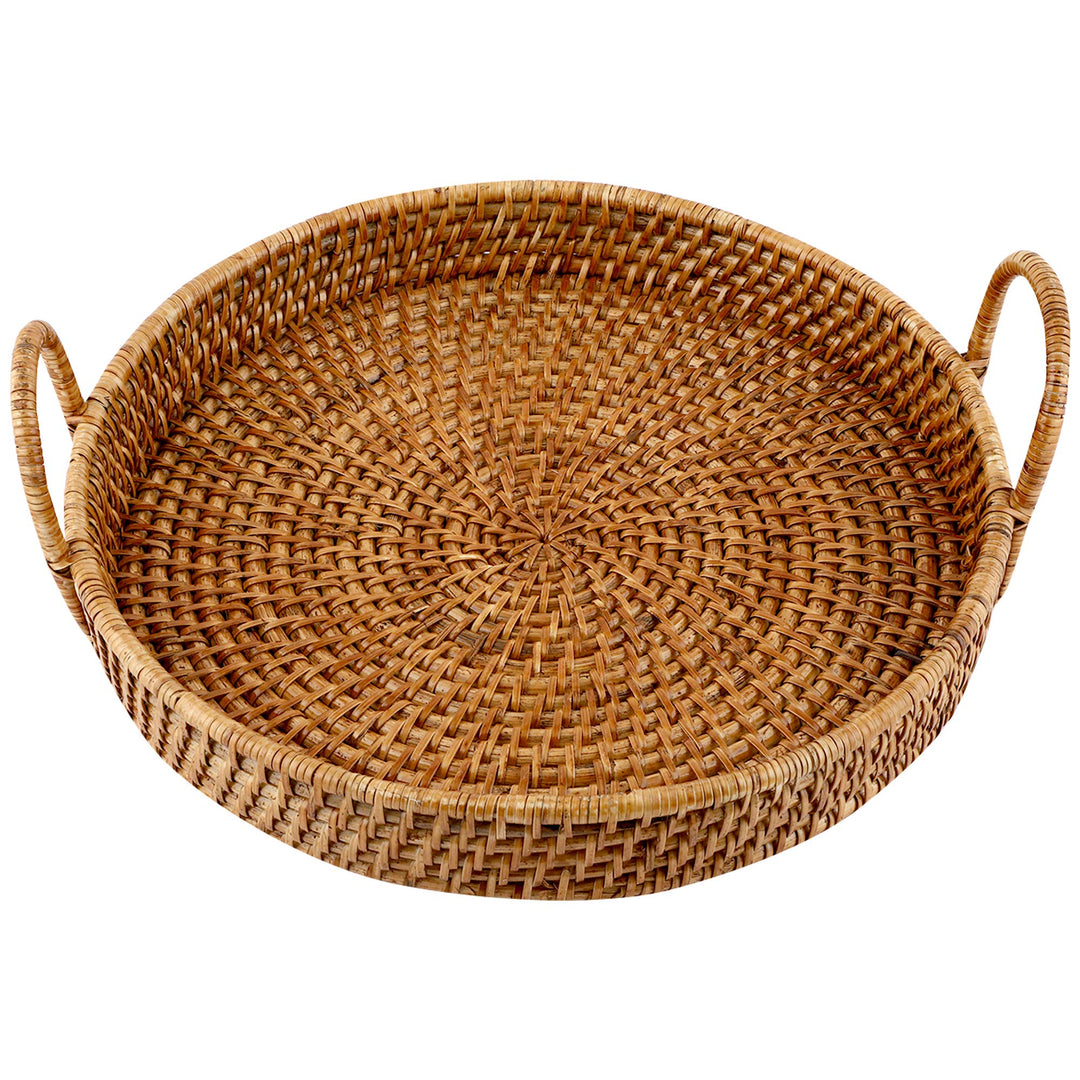 Wicker Serving Tray Round for Dining Table | Rattan Platter with Handles - Devlin