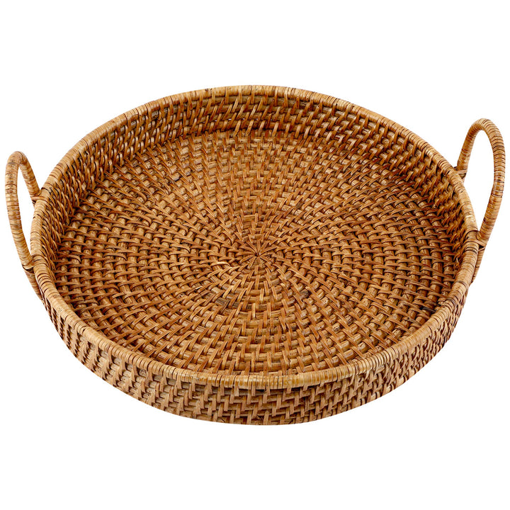 Luxury Rattan Handicrafts  Wicker Serving Tray Wooden Serving Tray for Home | Dining Table Decorative Trays | Serving Tray for Party Guests | Rectangle Platter with Handles Diwali or Deepawali Gifts (Beige) - Luxury Rattan Handicrafts 