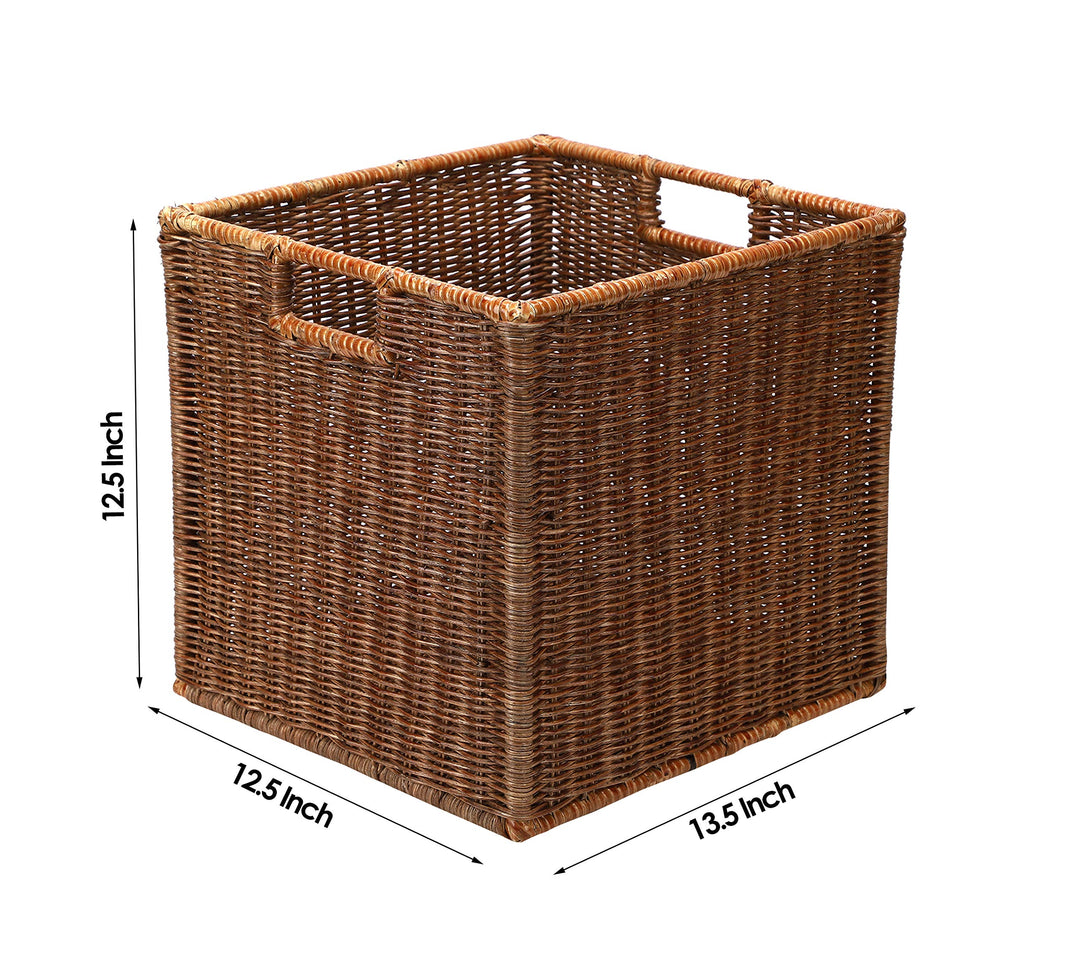 Luxury Rattan Handicrafts  Wicker wardrobe basket for storage, cloths, newspapers, photos or other memorabilia (12.5" W x 13.5" L x 12.5" H, Dark Brown (Glossy Finish)) - Luxury Rattan Handicrafts 