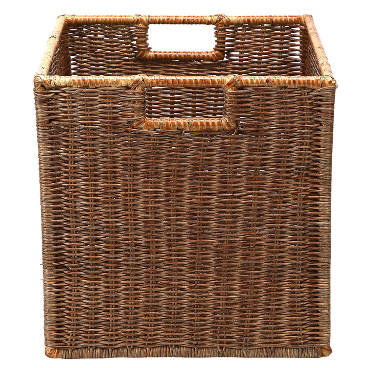 Luxury Rattan Handicrafts  Wicker wardrobe basket for storage, cloths, newspapers, photos or other memorabilia (12.5" W x 13.5" L x 12.5" H, Dark Brown (Glossy Finish)) - Luxury Rattan Handicrafts 