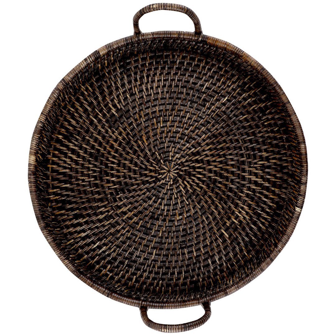 Wicker Serving Tray Antique Black | Rectangle Platter with Handles - Azara