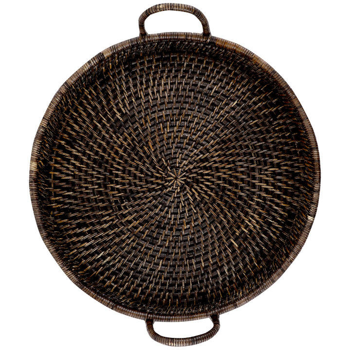 Wicker Serving Tray Antique Black | Rectangle Platter with Handles - Azara