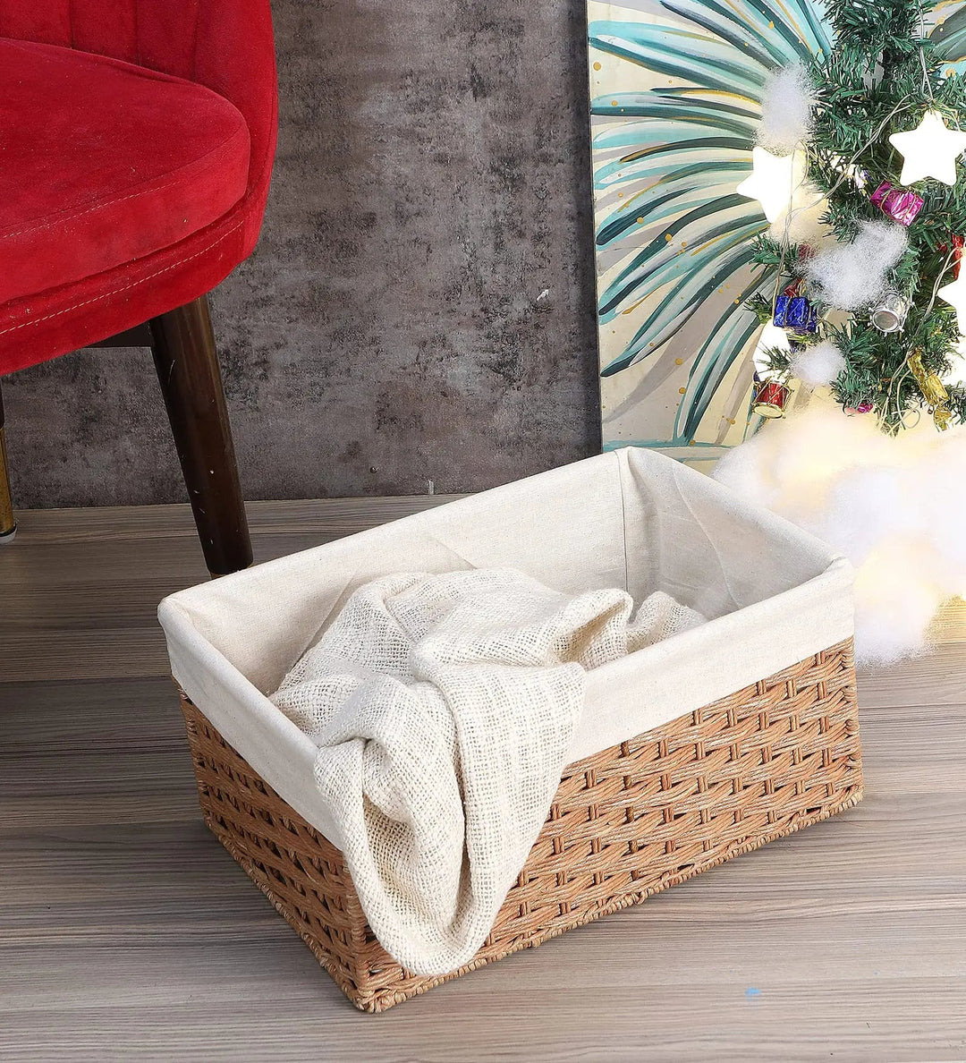 Luxury Rattan Handicrafts  Handcrafted Rectangular Wicker Basket for Cloths, Storage Basket, Bin Organizer for Toiletry Cosmetic Towels Toys Bathr