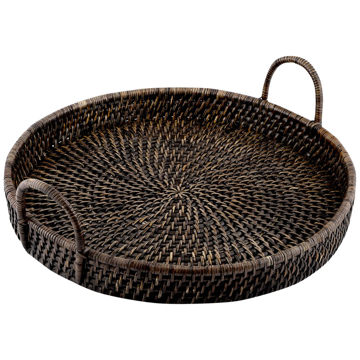 Wicker Serving Tray Antique Black | Rectangle Platter with Handles - Azara