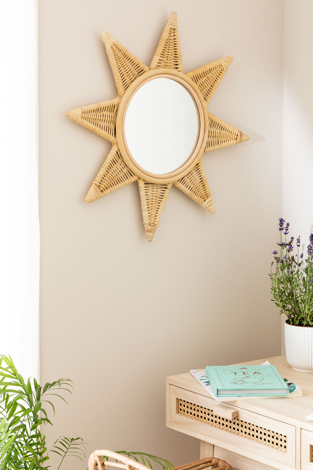 Bamboo Wall Mirror for living room | Cane Wall Mirror | Rattan Mirror - Larisa - Luxury Rattan Handicrafts 