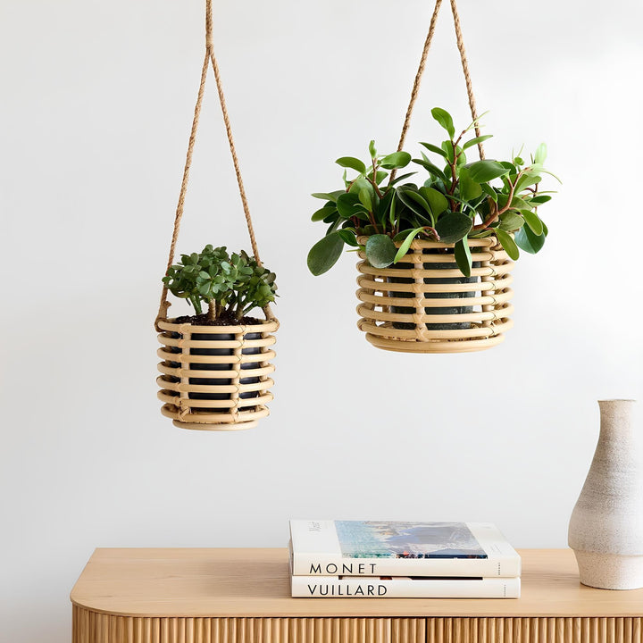 Rattan Hanging Plant Pots | Cane Hanging Flower Pots | Bamboo Hanging Planters Set of 2 - Eamonn