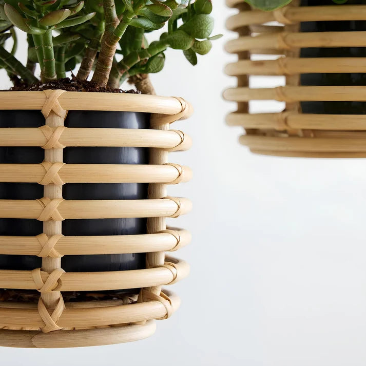 Rattan Hanging Plant Pots | Cane Hanging Flower Pots | Bamboo Hanging Planters Set of 2 - Eamonn