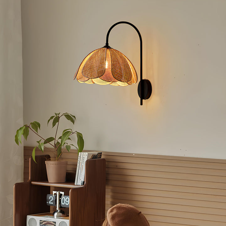 Bamboo Wall Light for Pooja Room | Rattan Wall Lamp - Silas
