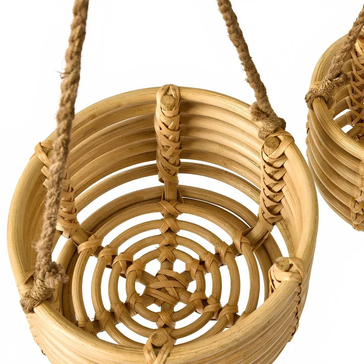 Rattan Hanging Plant Pots | Cane Hanging Flower Pots | Bamboo Hanging Planters Set of 2 - Eamonn