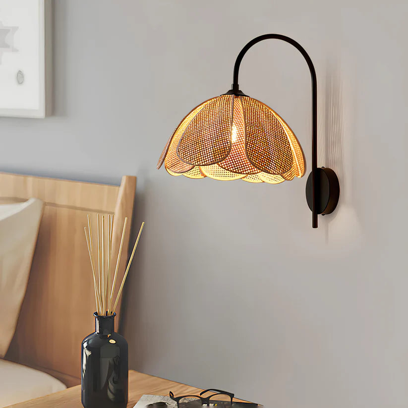 Bamboo Wall Light for Pooja Room | Rattan Wall Lamp - Silas