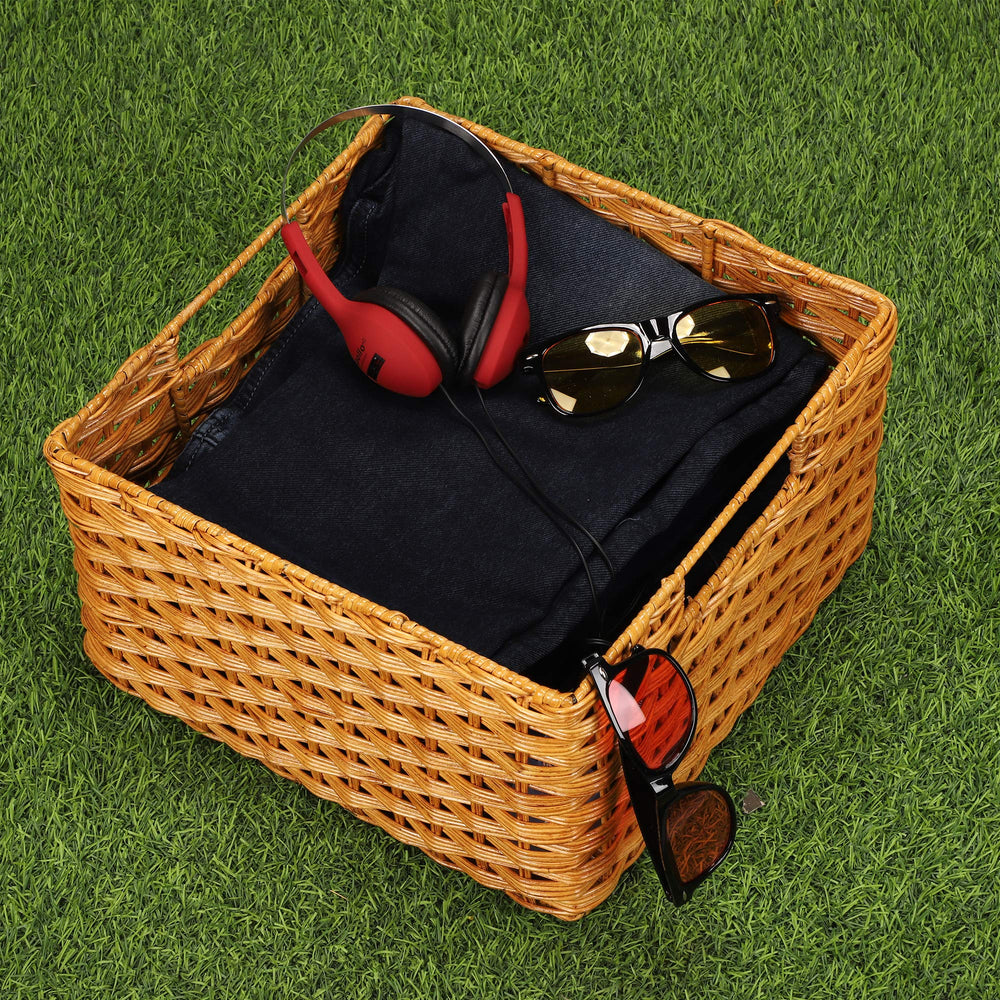 Luxury Rattan Handicrafts  Handcrafted Wicker Storage Container Basket with Handles for Toiletry Cosmetic, Towels, Toys, Bathroom, Bedroom, Wardro