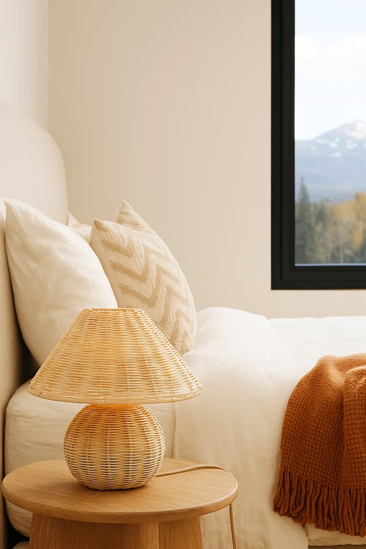Rattan Table Lamp for Living Room | Bamboo Bedside Table Lamp - Adair