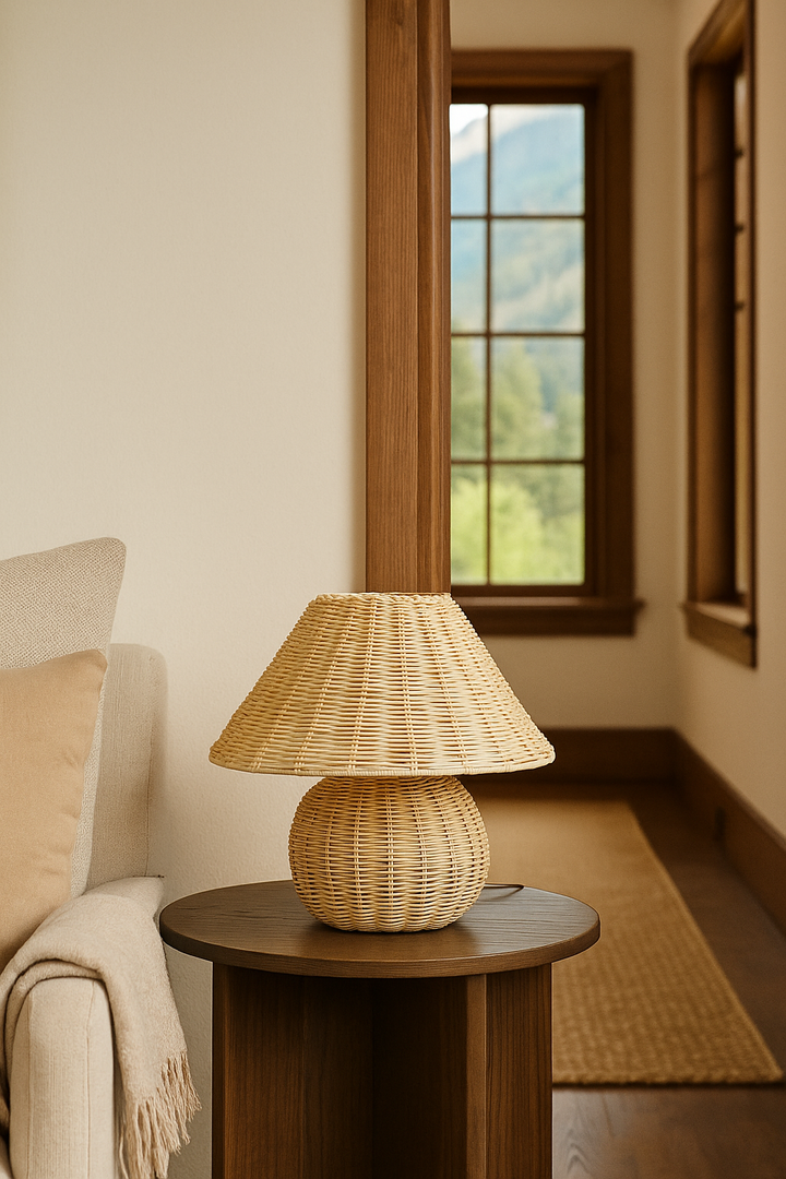 Rattan Table Lamp for Living Room | Bamboo Bedside Table Lamp - Adair