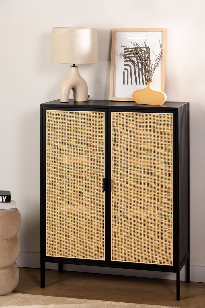Rattan & Wooden 2 Door Sideboard - Niles