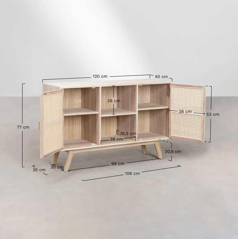 Rattan and Wood Sideboard | Wooden Cabinet - Rider