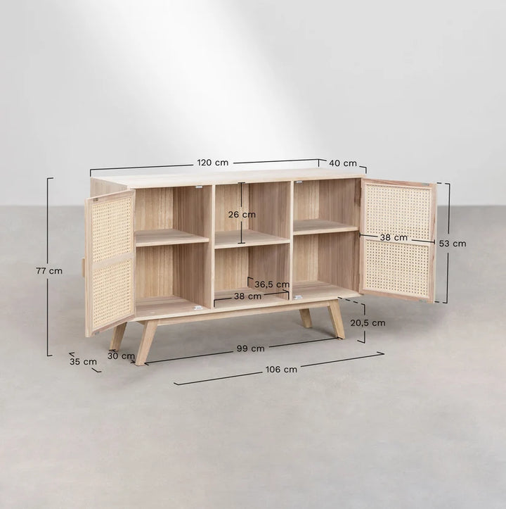 Rattan and Wood Sideboard | Wooden Cabinet - Rider
