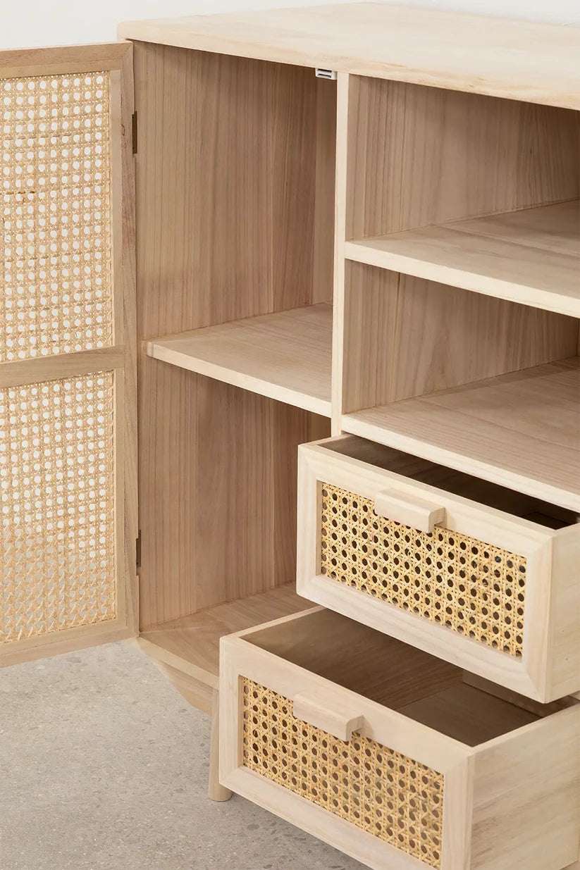 Rattan & Wooden Sideboard with Drawers- Quill