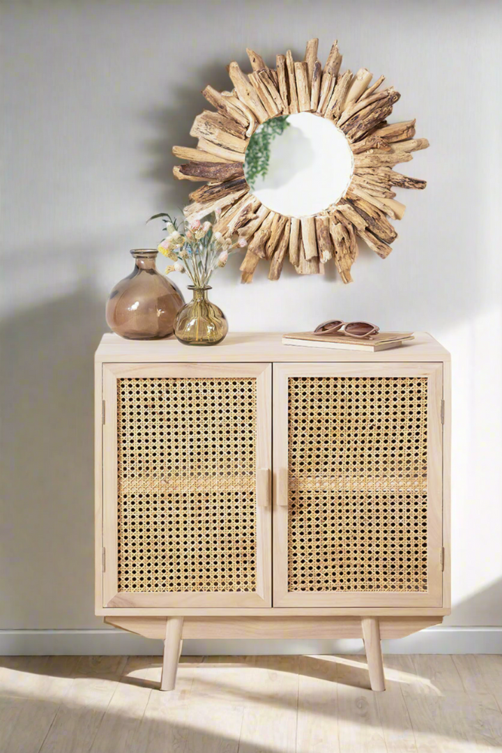 Rattan & Wooden Sideboard with Drawers - Pell