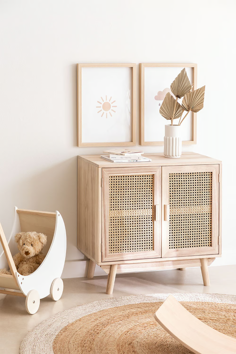 Rattan & Wooden Sideboard with Drawers - Pell