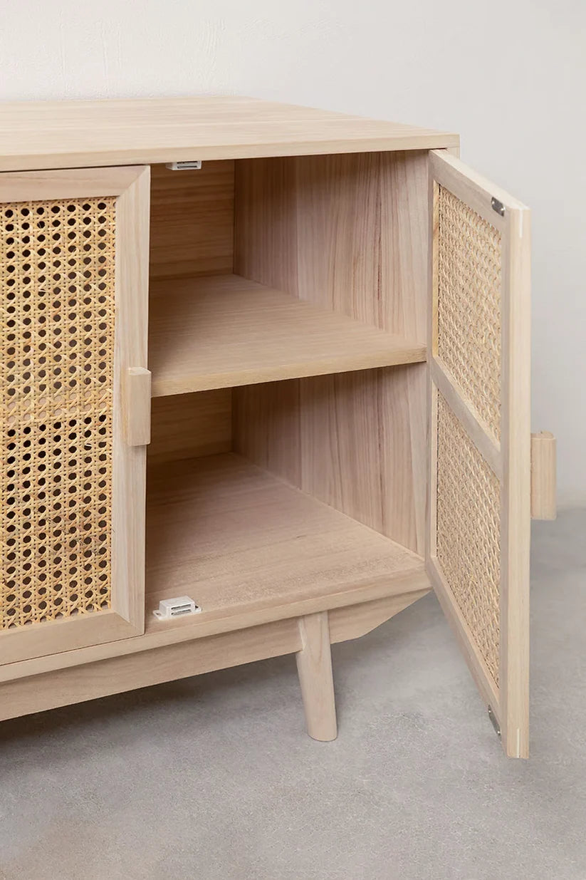 Rattan & Wooden Sideboard with Drawers - Pell