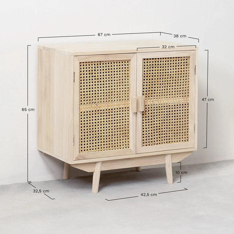 Rattan & Wooden Sideboard with Drawers - Pell
