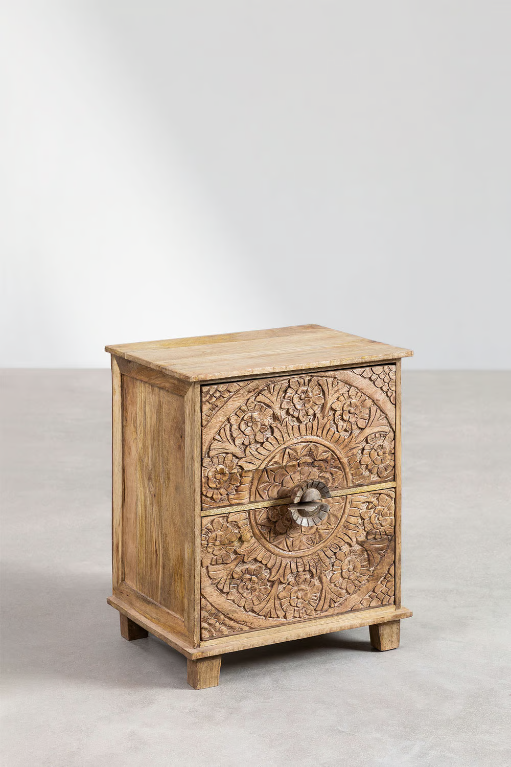 Mango Wood Nightstand with Drawers- Quintus