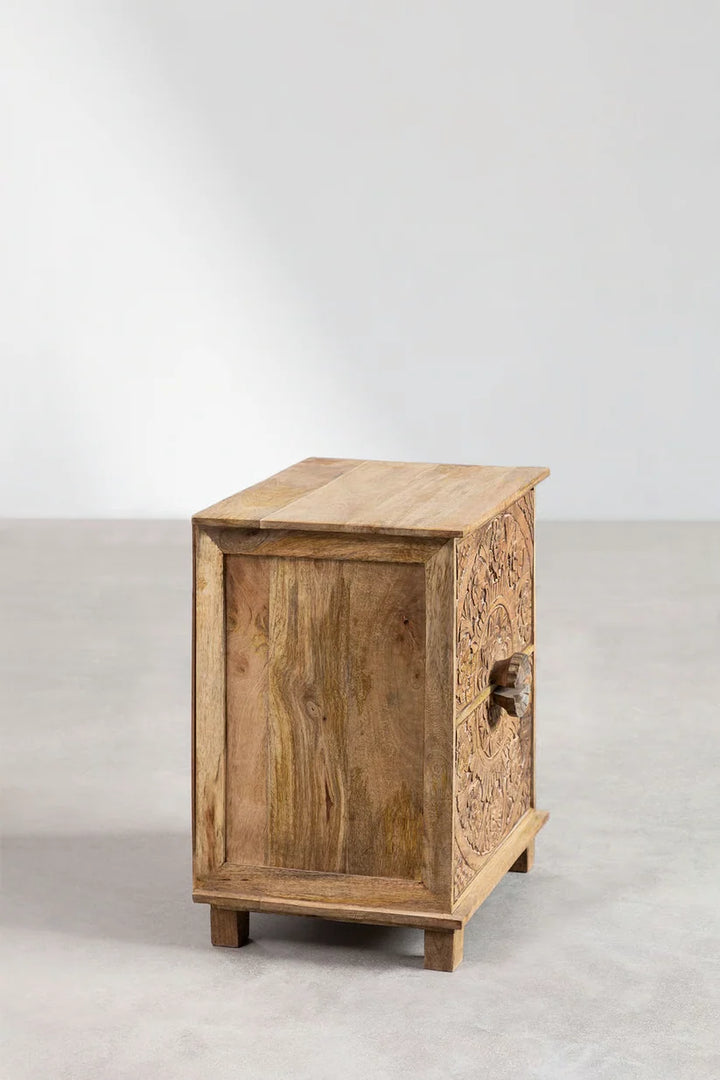 Mango Wood Nightstand with Drawers- Quintus