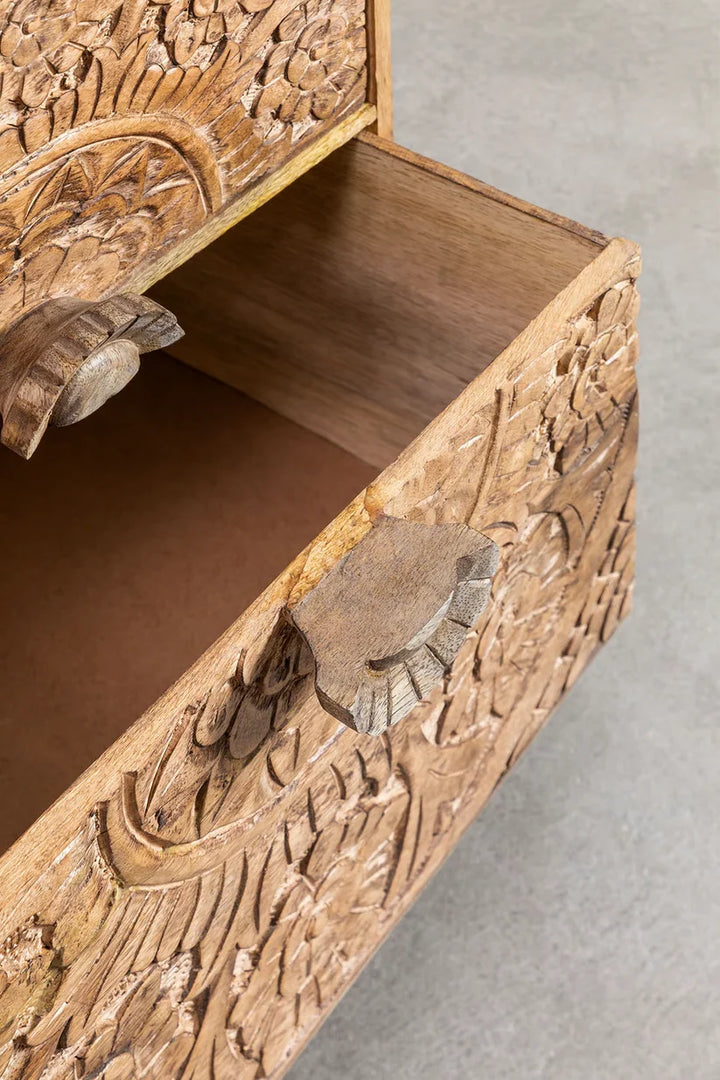 Mango Wood Nightstand with Drawers- Quintus