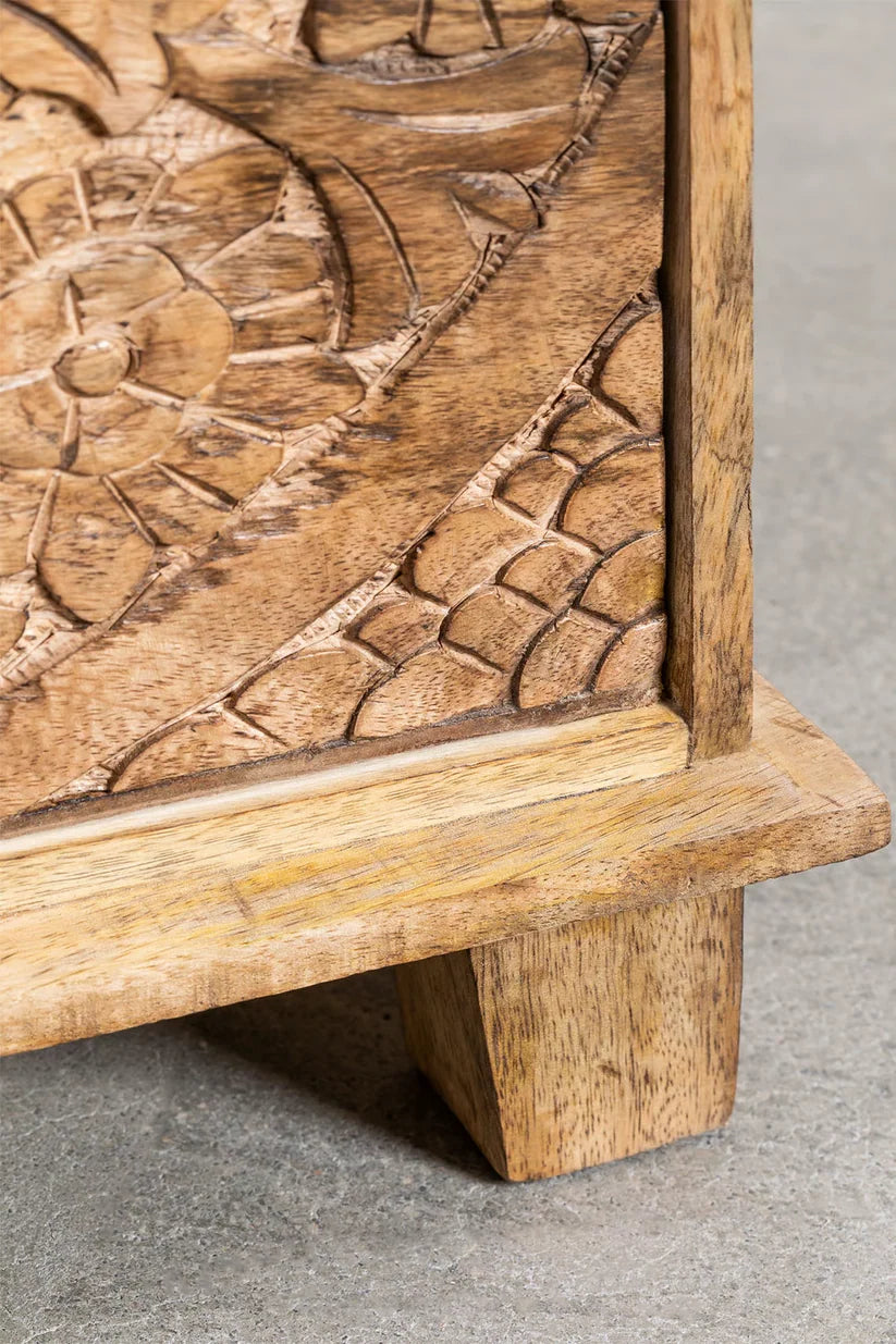 Mango Wood Nightstand with Drawers- Quintus