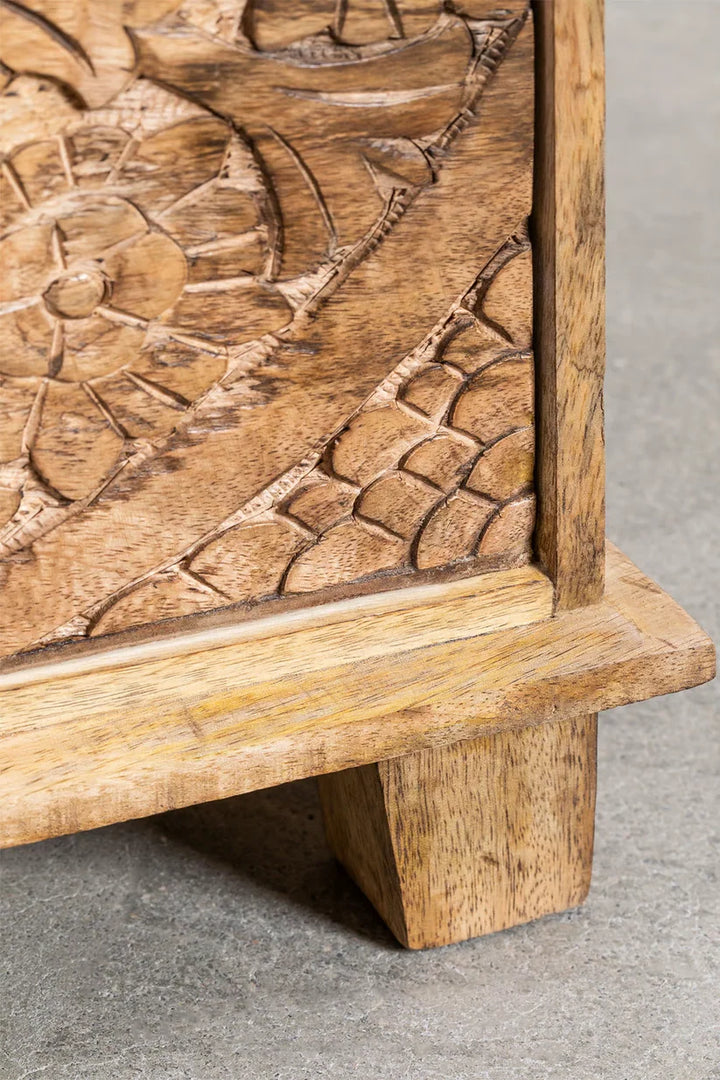 Mango Wood Nightstand with Drawers- Quintus