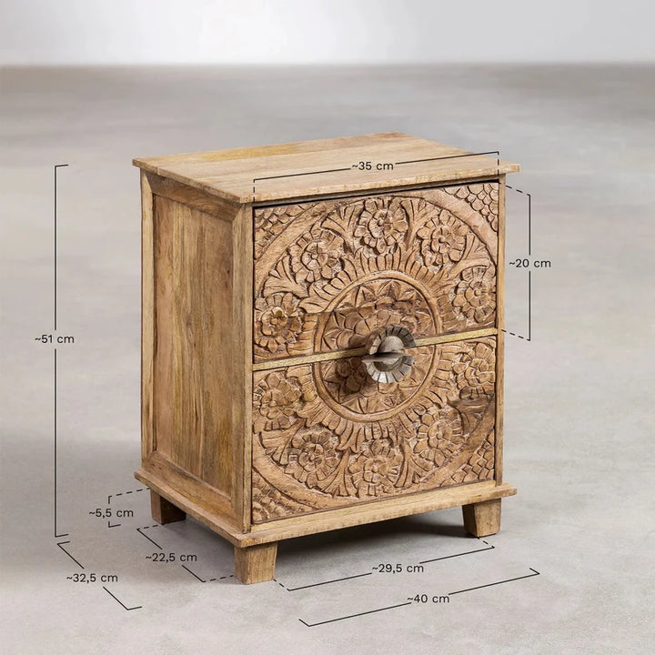 Mango Wood Nightstand with Drawers- Quintus