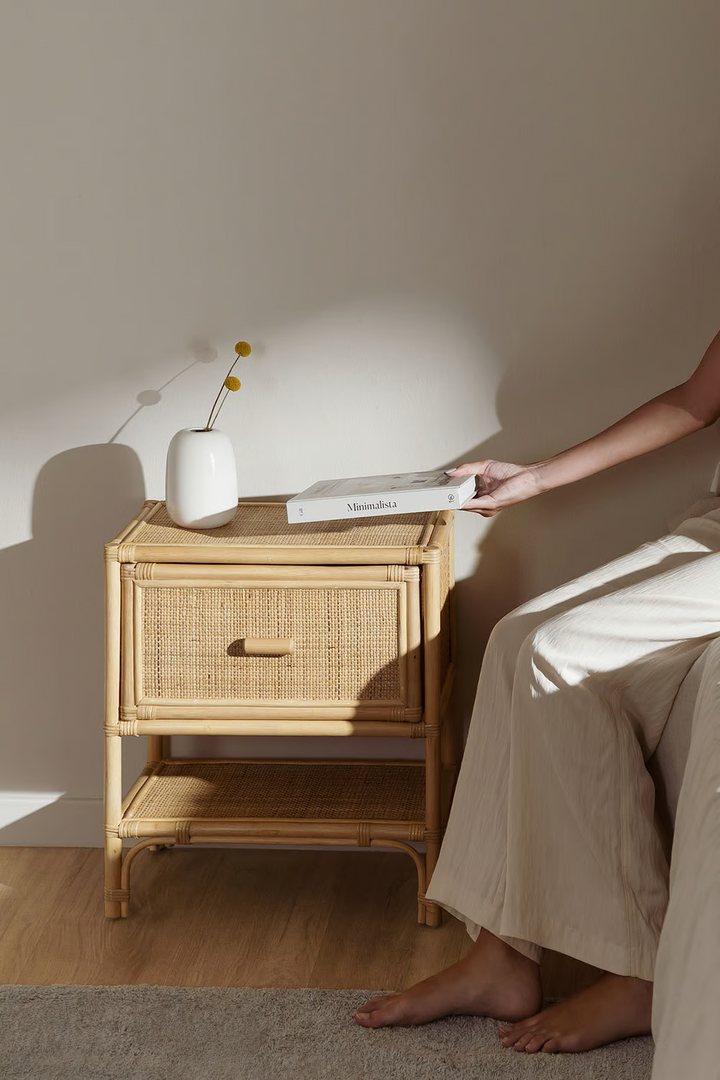 Rattan Bedside Table | Wooden Bedside Table - Matthew