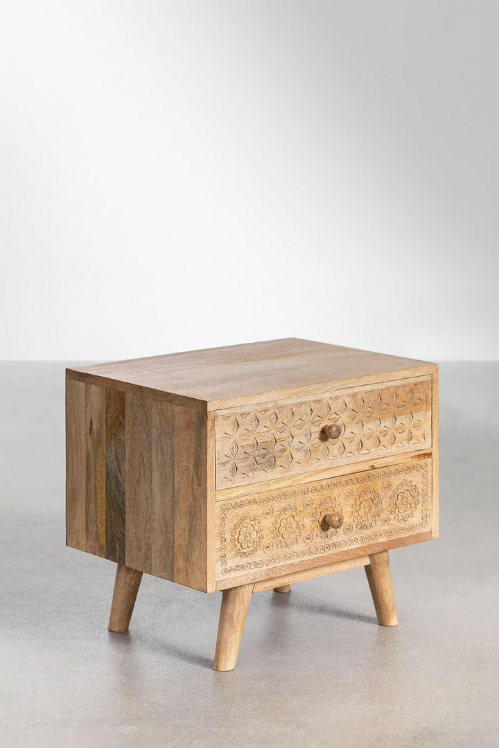 Mango Wood Nightstand Table | Wooden Bedside Table -Percival
