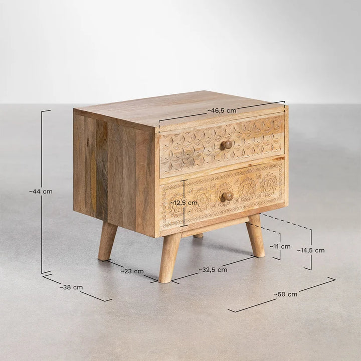 Mango Wood Nightstand Table | Wooden Bedside Table -Percival
