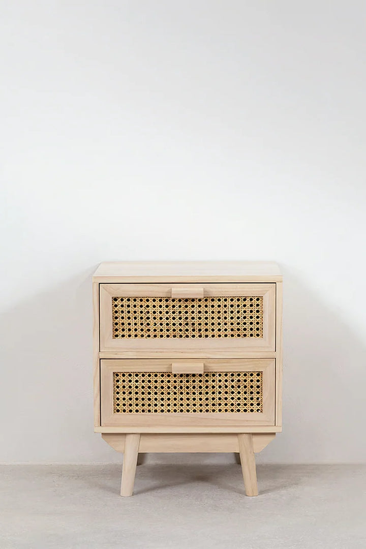 Rattan & Mango Wood Table | Wooden Bedside- Mira