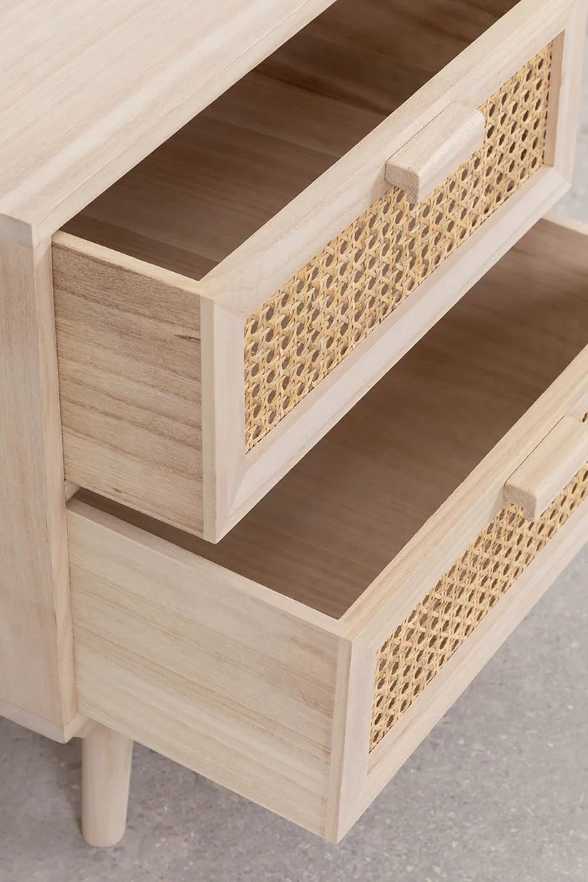 Rattan & Mango Wood Table | Wooden Bedside- Mira