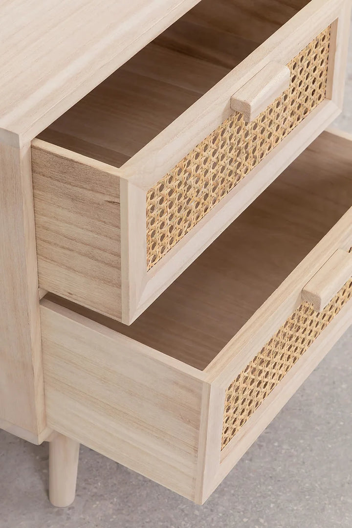 Rattan & Mango Wood Table | Wooden Bedside- Mira