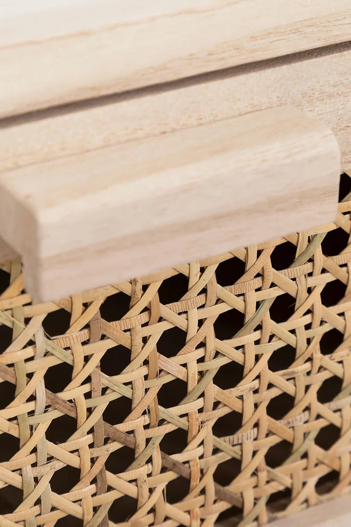 Rattan & Mango Wood Table | Wooden Bedside- Mira