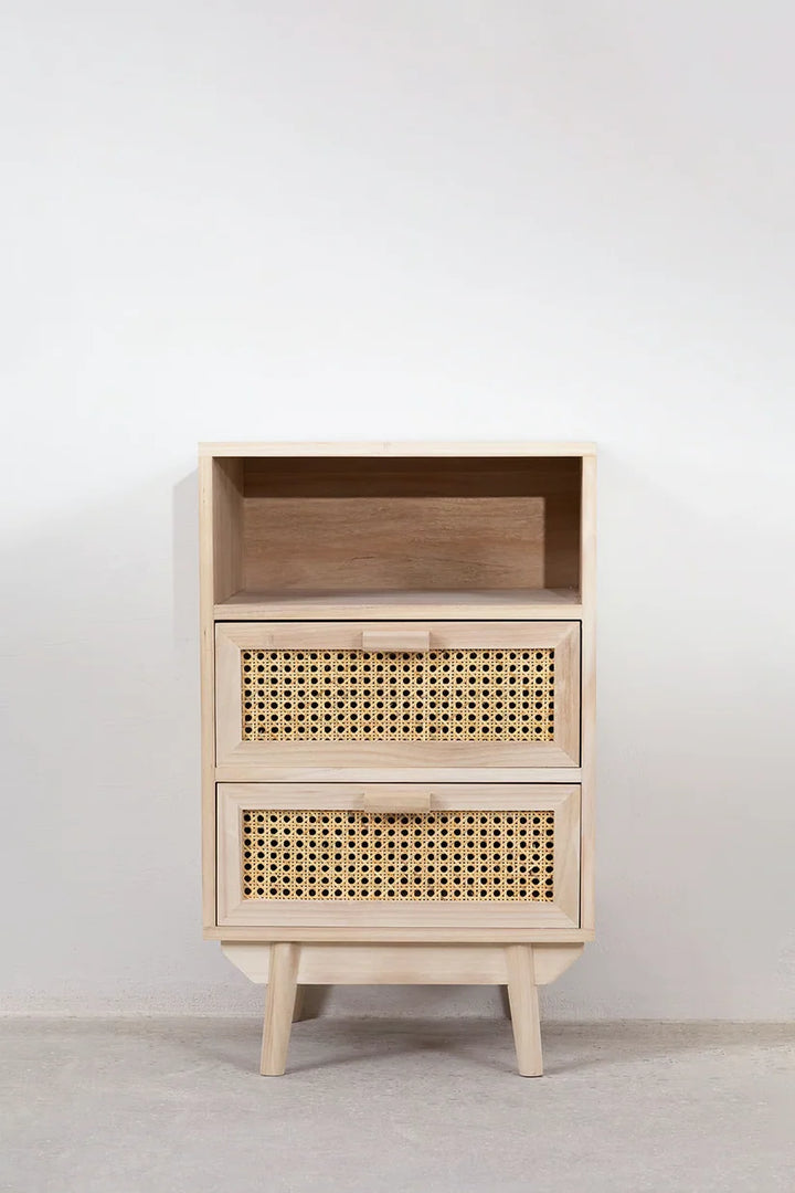 Rattan & Mango Wood Bedside Table with Drawers | Wooden Bedside Table - Agnes