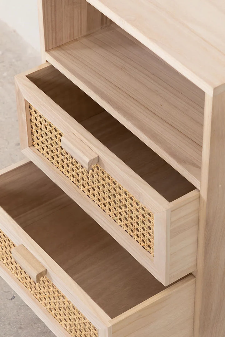 Rattan & Mango Wood Bedside Table with Drawers | Wooden Bedside Table - Agnes