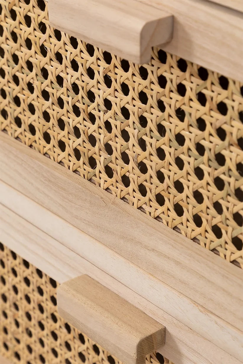 Rattan & Mango Wood Bedside Table with Drawers | Wooden Bedside Table - Agnes