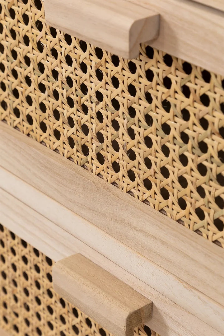 Rattan & Mango Wood Bedside Table with Drawers | Wooden Bedside Table - Agnes
