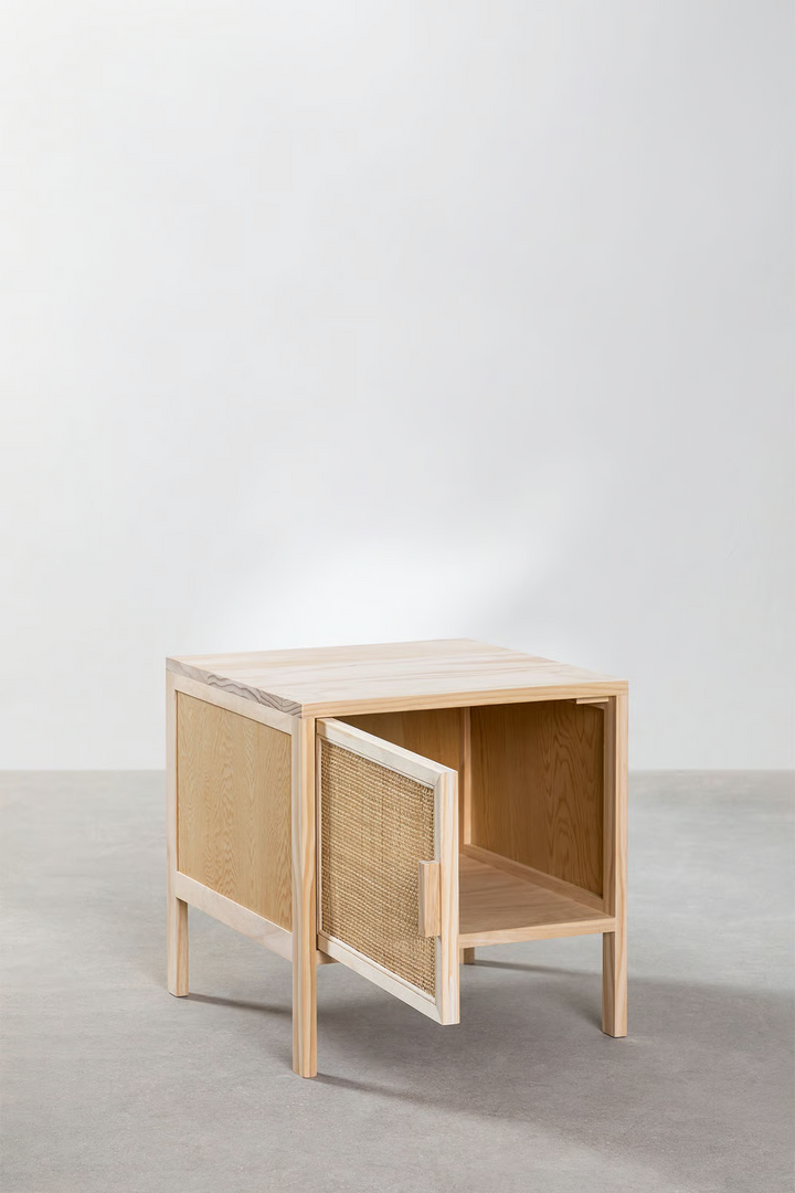 Rattan & Mango Wood Bedside Table | Wooden Bedside Table - Alanis