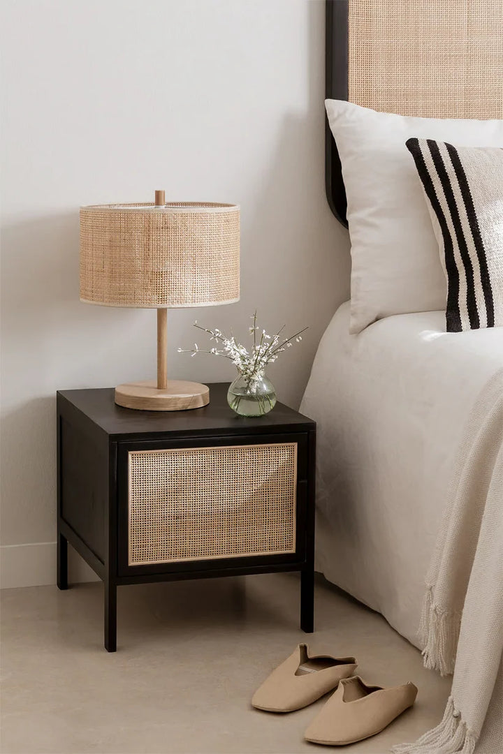 Rattan & Mango Wood Bedside Table | Wooden Bedside Table - Alanis