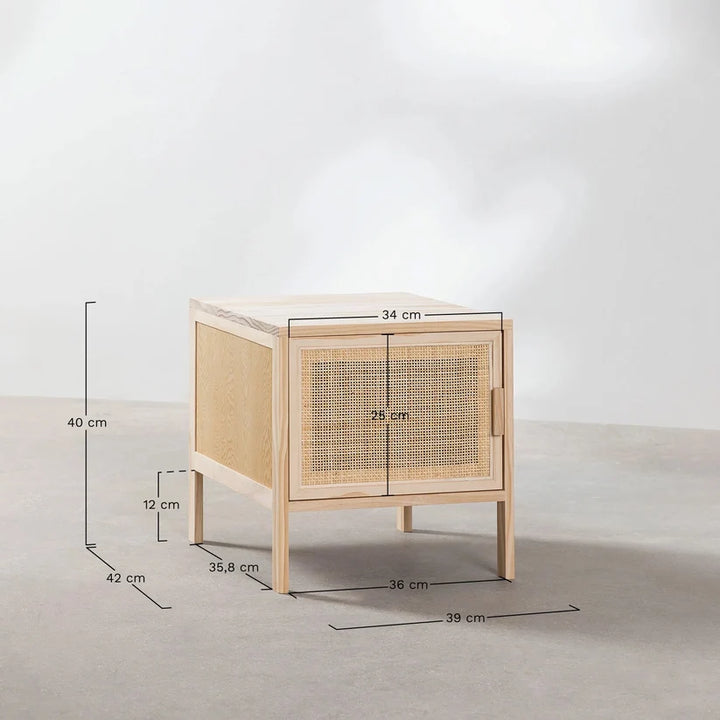 Rattan & Mango Wood Bedside Table | Wooden Bedside Table - Alanis