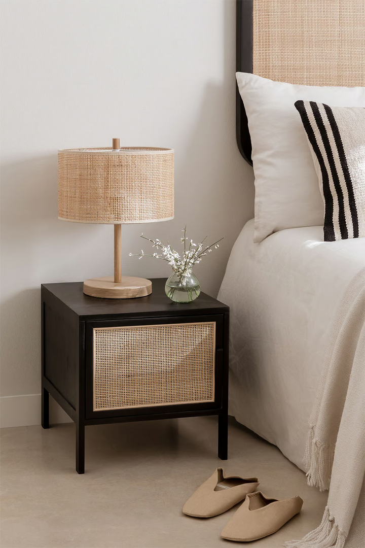 Rattan & Mango Wood Bedside Table | Wooden Bedside Table - Amara