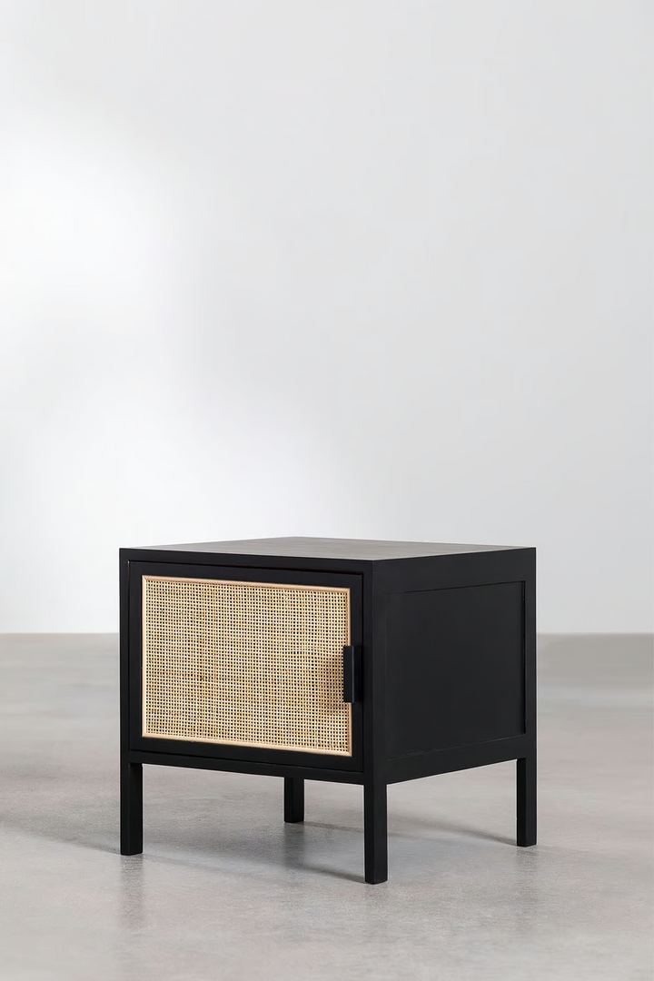 Rattan & Mango Wood Bedside Table | Wooden Bedside Table - Amara