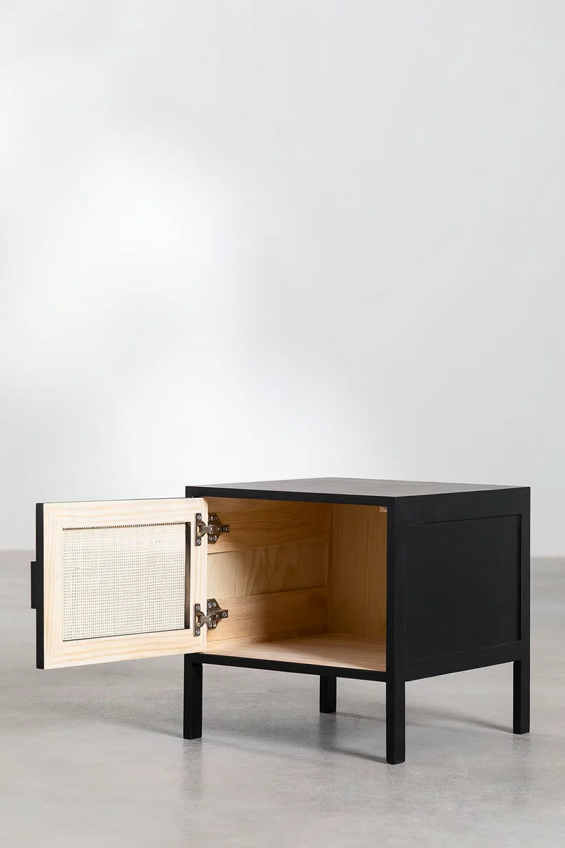 Rattan & Mango Wood Bedside Table | Wooden Bedside Table - Amara
